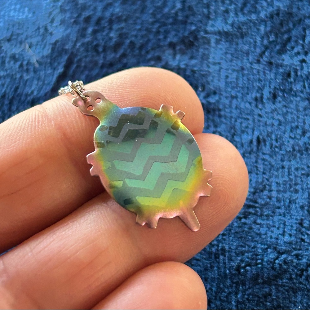 Handcrafted rainbow anodized turtle pendant on chain necklace